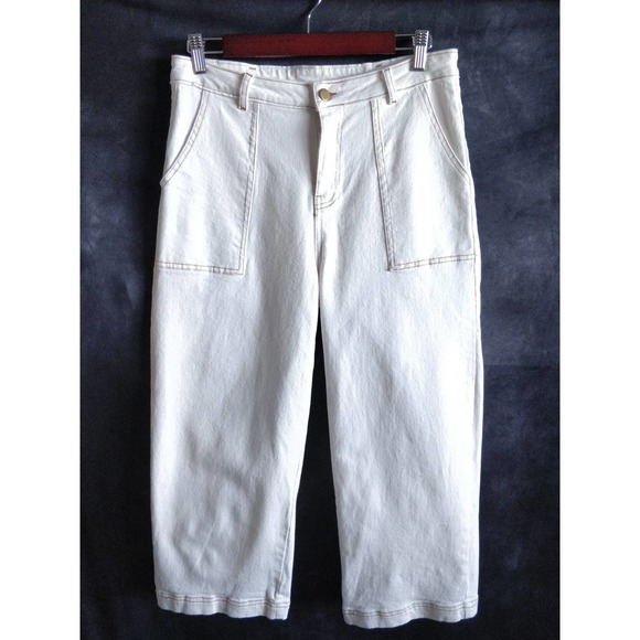 Lulu's White Cropped Relaxed Straight Boyfriend Mom Jeans L